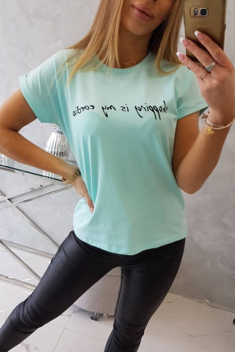 Bluzka Shopping is my cardio miętowa+czarna Bluzka Shopping is my cardio miętowa+czarna