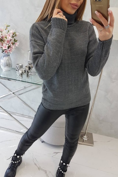 Sweter z wywijanym golfem ciemny szary
