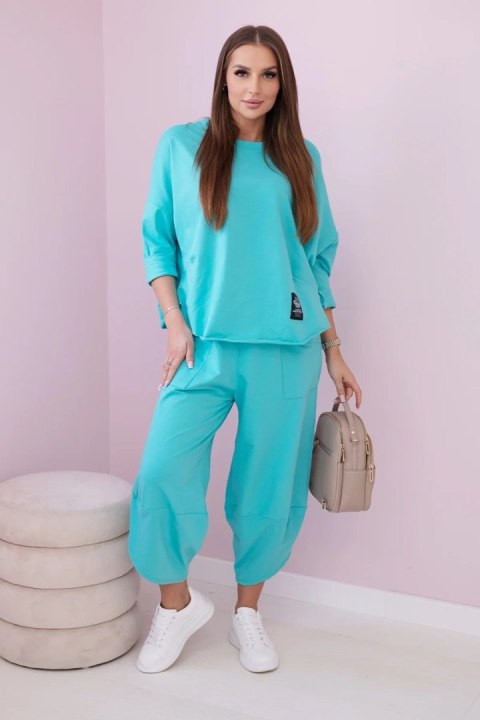 Komplet bawełniany bluza i spodnie miętowy, oversize Komplet bawełniany bluza i spodnie miętowy, oversize