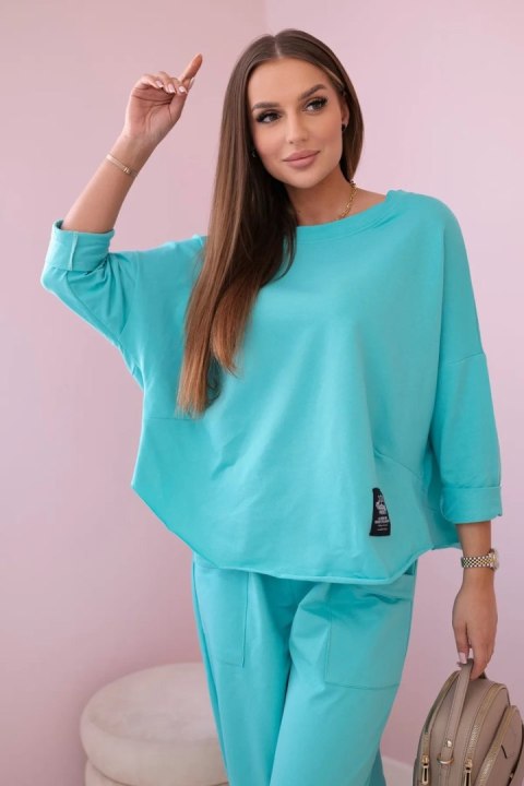 Komplet bawełniany bluza i spodnie miętowy, oversize Komplet bawełniany bluza i spodnie miętowy, oversize