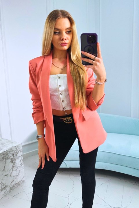 Marynarka z klapami elegancka ciemno morelowa marszczony rękaw Marynarka z klapami elegancka ciemno morelowa marszczony rękaw