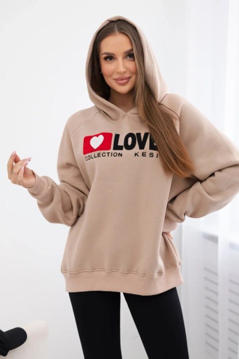 Bluza bawełniana ocieplana z kapturem ciemno beżowa Bluza bawełniana ocieplana z kapturem ciemno beżowa