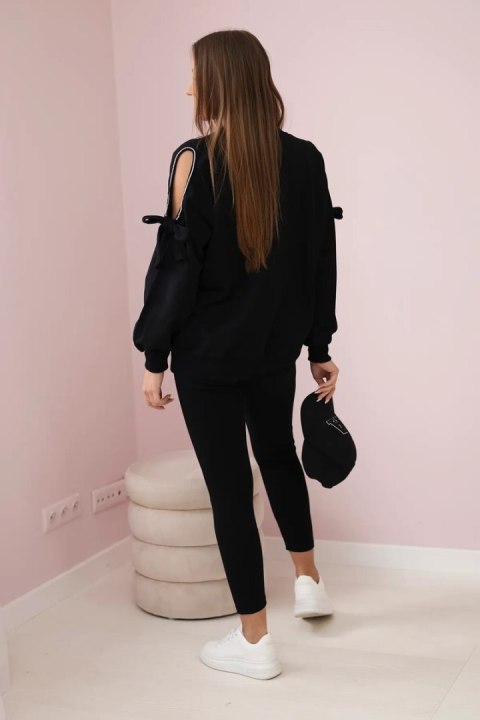 Komplet bluza z kokardą na rękawach i legginsy czarny Komplet bluza z kokardą na rękawach i legginsy czarny