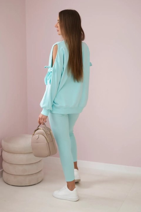 Komplet bluza z kokardą na rękawach i legginsy miętowy Komplet bluza z kokardą na rękawach i legginsy miętowy