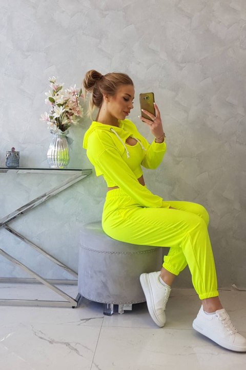 Komplet bawełniany 3-częściowy żółty neon