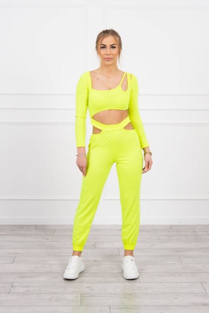 Komplet damski z bluzką, top żółty neon spodnie sportowe