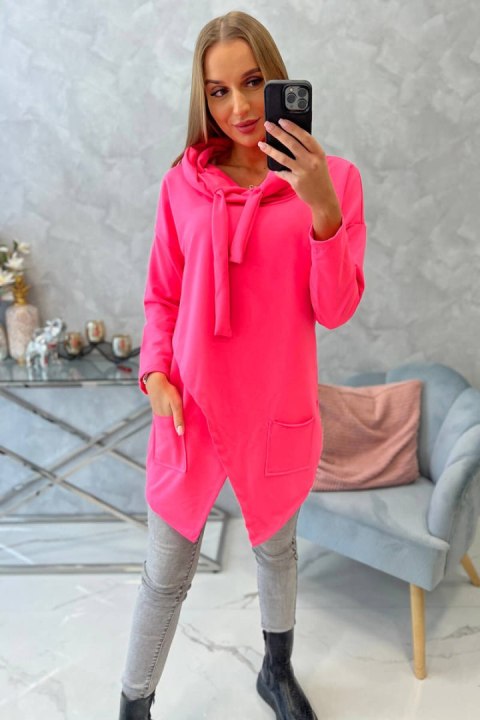 Tunika z kopertowym przodem Oversize różowy neon Tunika z kopertowym przodem Oversize różowy neon