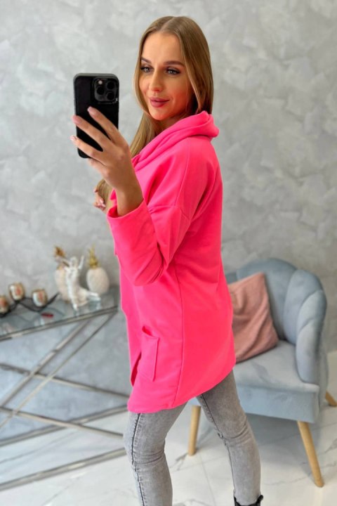 Tunika z kopertowym przodem Oversize różowy neon Tunika z kopertowym przodem Oversize różowy neon