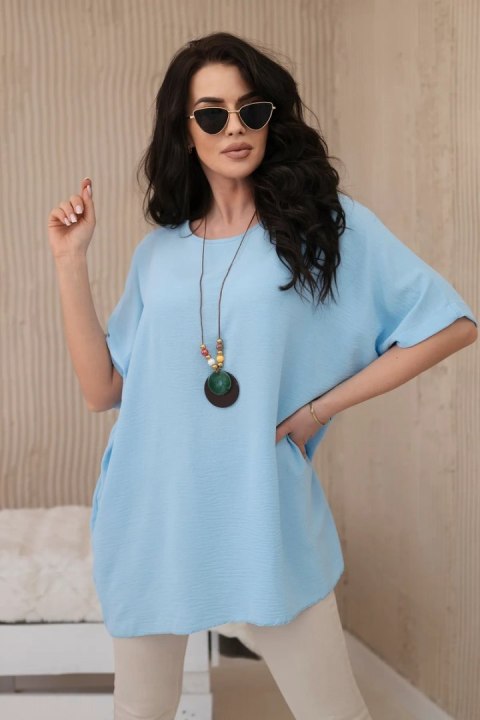 Bluzka oversize z wisiorkiem niebieski, krótki rękaw Bluzka oversize z wisiorkiem niebieski, krótki rękaw