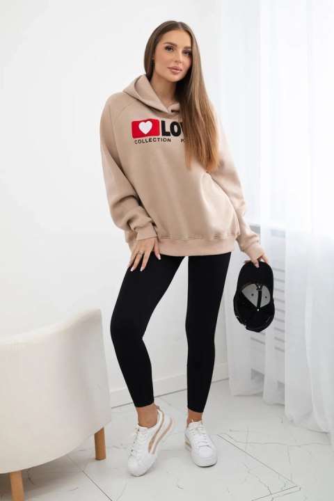 Bluza bawełniana ocieplana z kapturem ciemno beżowa Bluza bawełniana ocieplana z kapturem ciemno beżowa