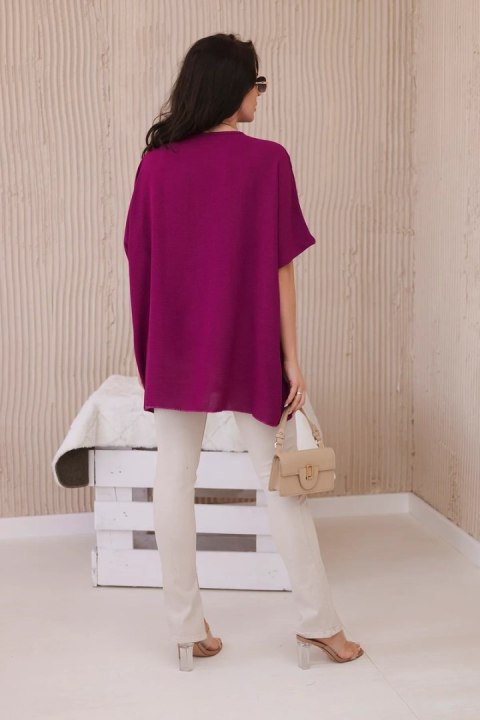 Bluzka oversize z wisiorkiem śliwkowa, krótki rękaw Bluzka oversize z wisiorkiem śliwkowa, krótki rękaw