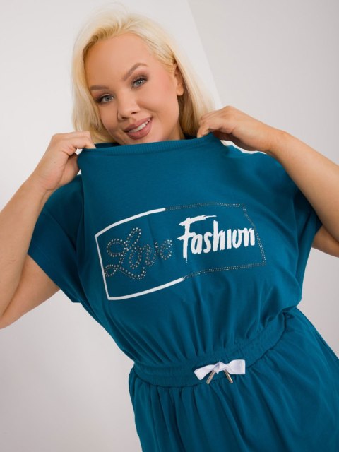 Sukienka morski plus size z wiązaniem w pasie, krotki rękaw Relevance Sukienka morski plus size z wiązaniem w pasie, krotki rękaw Relevance