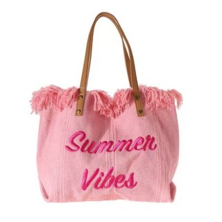 Torba plażowa boho z frędzlami – intensywny róż Summer Vibes - TP11R