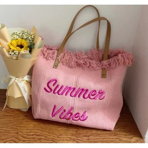 Torba plażowa boho z frędzlami – intensywny róż Summer Vibes - TP11R Torba plażowa boho z frędzlami – intensywny róż Summer Vibes - TP11R