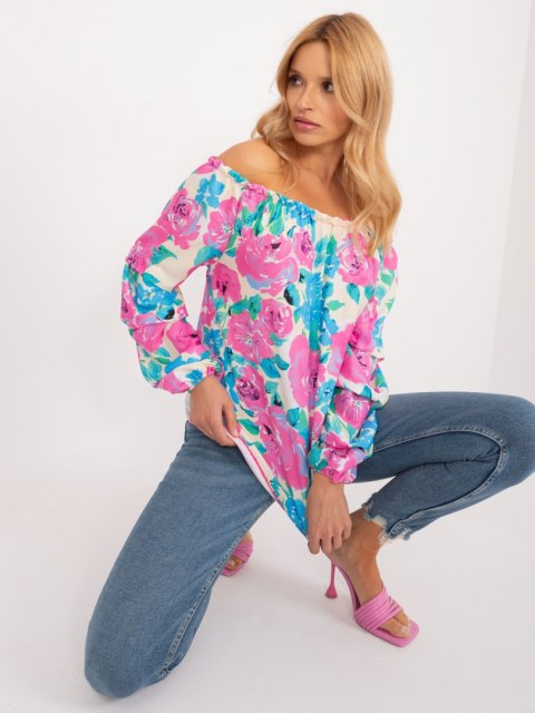 Bluzka hiszpanka z marszonymi rękawami w niebieskie kwiaty L/XL Bluzka hiszpanka z marszonymi rękawami w niebieskie kwiaty L/XL
