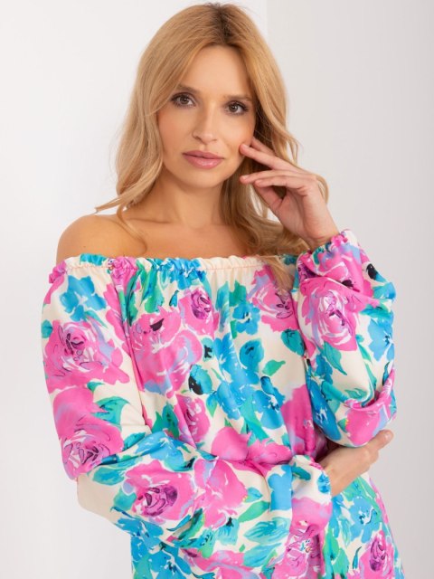 Bluzka hiszpanka z marszonymi rękawami w niebieskie kwiaty L/XL Bluzka hiszpanka z marszonymi rękawami w niebieskie kwiaty L/XL