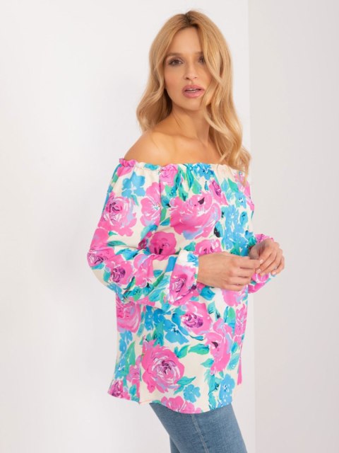 Bluzka hiszpanka z marszonymi rękawami w niebieskie kwiaty L/XL Bluzka hiszpanka z marszonymi rękawami w niebieskie kwiaty L/XL