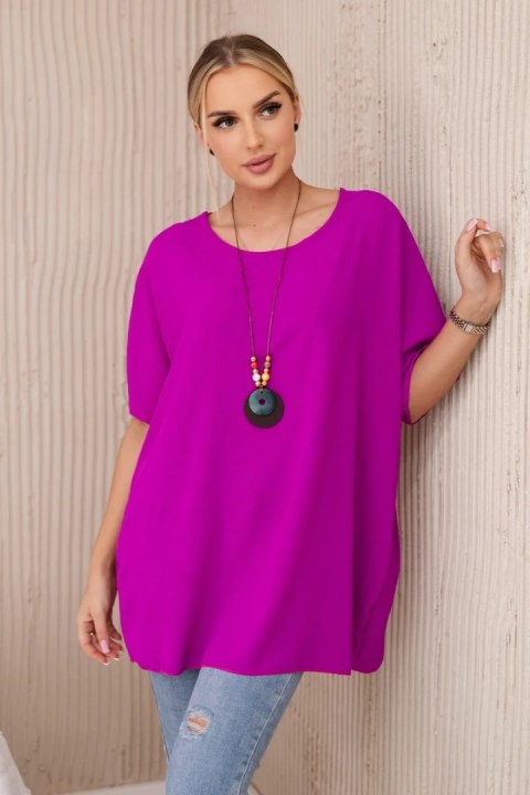 Bluzka oversize z wisiorkiem fioletowa, krótki rękaw Bluzka oversize z wisiorkiem fioletowa, krótki rękaw