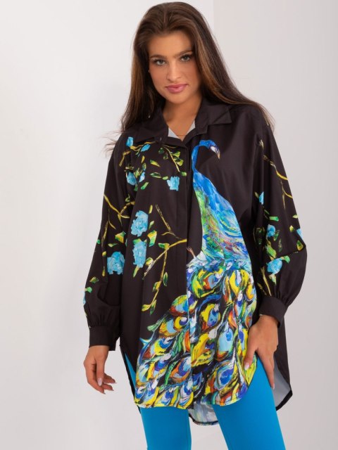 Koszula asymetraczna czarna z nadrukiem Italy Moda Koszula asymetraczna czarna z nadrukiem Italy Moda
