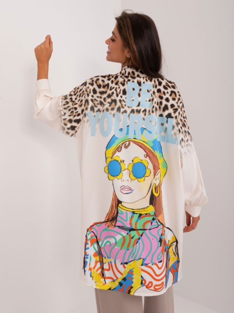 Koszula ecru z printem, długa oversize Italy Moda Koszula ecru z printem, długa oversize Italy Moda