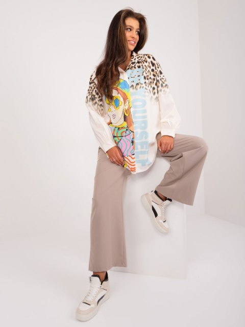 Koszula ecru z printem, długa oversize Italy Moda Koszula ecru z printem, długa oversize Italy Moda