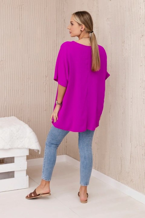 Bluzka oversize z wisiorkiem fioletowa, krótki rękaw Bluzka oversize z wisiorkiem fioletowa, krótki rękaw