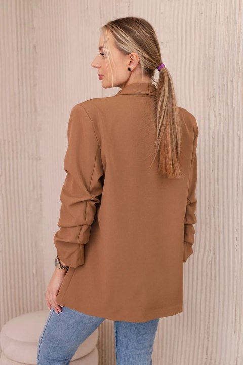 Marynarka z klapami elegancka ciemno camelowa, bez zapięcia Marynarka z klapami elegancka ciemno camelowa, bez zapięcia