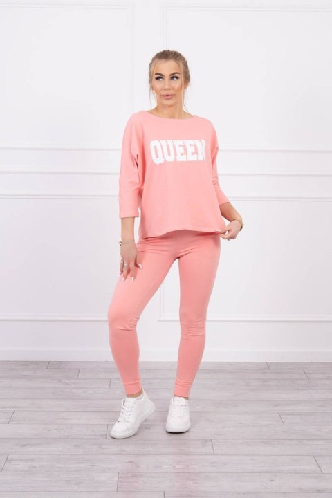 Komplet z nadrukiem Queen morelowy
