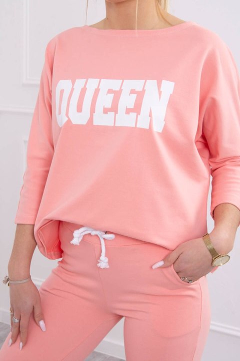 Komplet z nadrukiem Queen morelowy