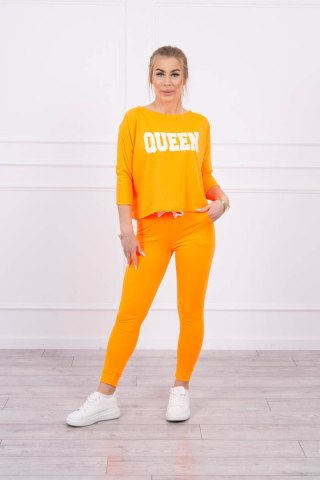 Komplet z nadrukiem Queen pomarańczowy neon
