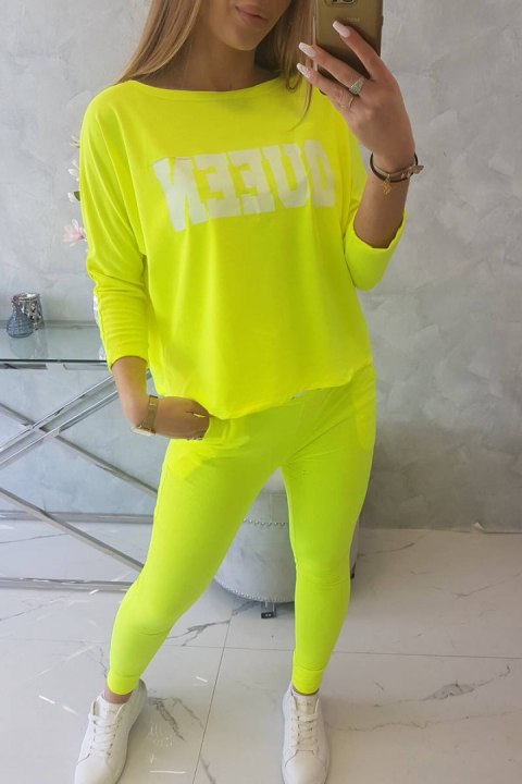 Komplet z nadrukiem Queen żółty neon