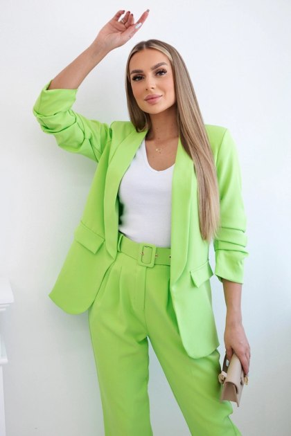 Komplet elegancki , garnitur damski, marynarka i spodnie zielony neon