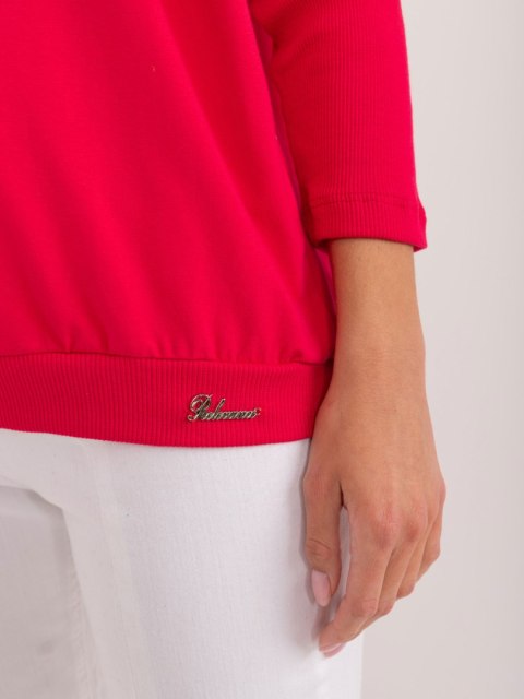 Bluzka oversize czerwona, rekaw 3/4, dekolt w serek, z napisem Bluzka oversize czerwona, rekaw 3/4, dekolt w serek, z napisem