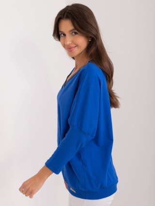 Bluzka oversize kobeltowa, rekaw 3/4, dekolt w serek, z napisem