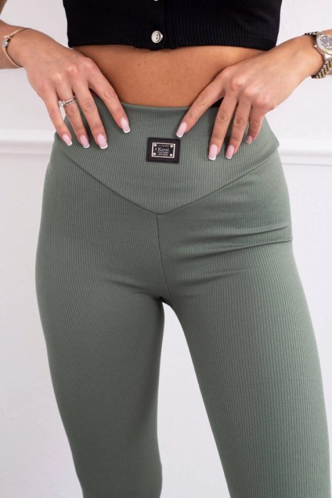 Legginsy prążkowane ciemno miętowe z wysokim stanem
