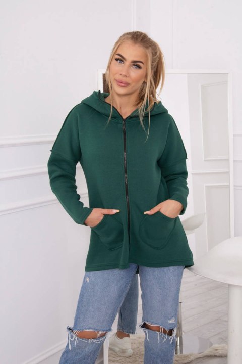 Bluza ocieplana z dłuższym tyłem i kieszeniami ciemno zielona Bluza ocieplana z dłuższym tyłem i kieszeniami ciemno zielona