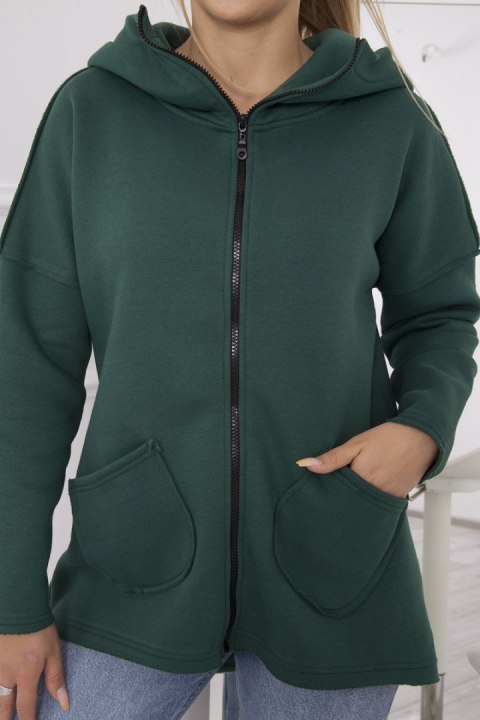 Bluza ocieplana z dłuższym tyłem i kieszeniami ciemno zielona Bluza ocieplana z dłuższym tyłem i kieszeniami ciemno zielona
