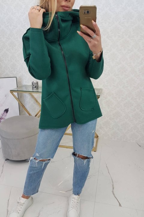 Bluza ocieplana z dłuższym tyłem i kieszeniami ciemno zielona Bluza ocieplana z dłuższym tyłem i kieszeniami ciemno zielona