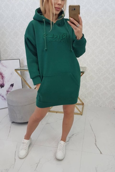 Bluza ocieplana z haftowanym napisem oversize ciemno zielona Bluza ocieplana z haftowanym napisem oversize ciemno zielona