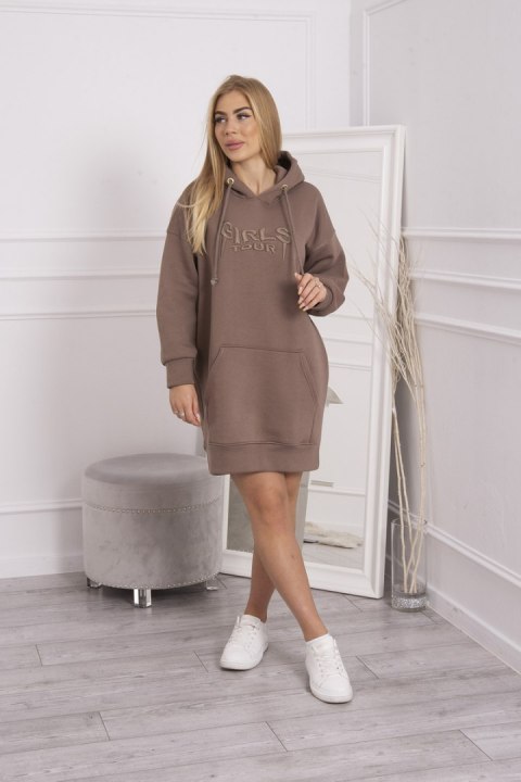 Bluza ocieplana z haftowanym napisem oversize mocca