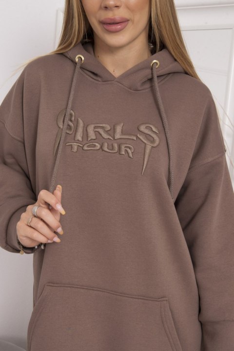 Bluza ocieplana z haftowanym napisem oversize mocca