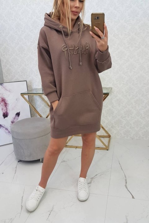Bluza ocieplana z haftowanym napisem oversize mocca