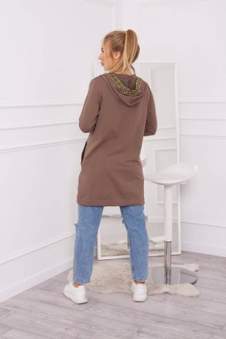 Bluza z ozdobną taśmą mocca zasuwana z kapturem UNI