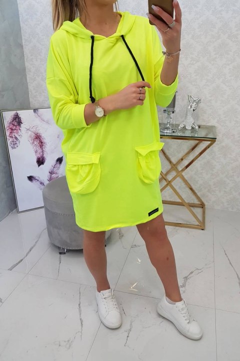 Sukienka z kapturem żółty neon Sukienka z kapturem żółty neon