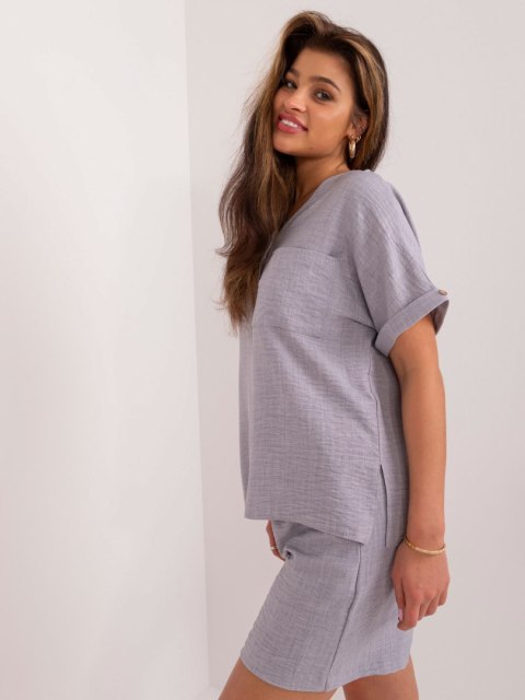 Komplet letni damki szorty i bluzka oversize szary L/XL Komplet letni damki szorty i bluzka oversize szary L/XL