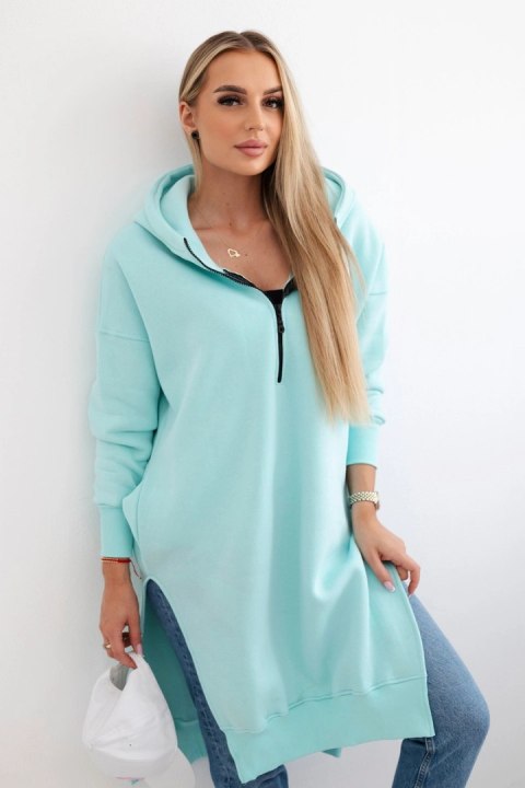 Bluza z rozcięciami na bokach i kapturem miętowa Bluza z rozcięciami na bokach i kapturem miętowa