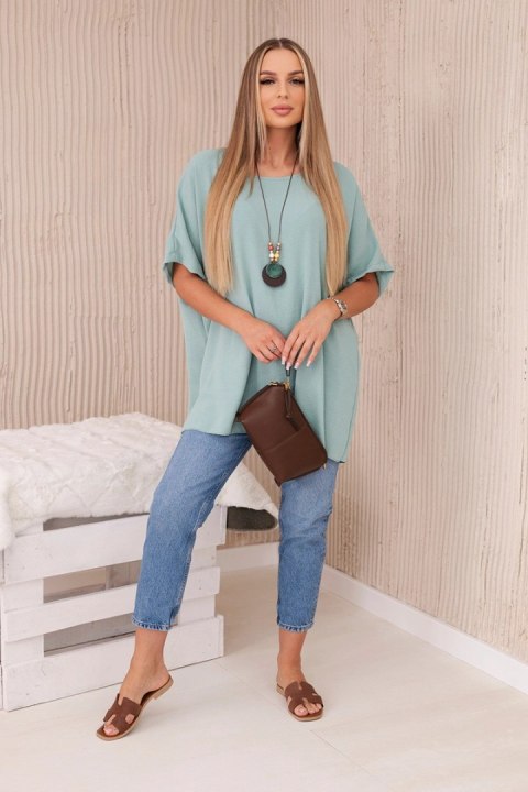 Bluzka oversize z wisiorkiem ciemno miętowa, krótki rękaw Bluzka oversize z wisiorkiem ciemno miętowa, krótki rękaw