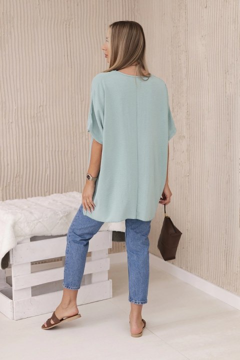 Bluzka oversize z wisiorkiem ciemno miętowa, krótki rękaw Bluzka oversize z wisiorkiem ciemno miętowa, krótki rękaw