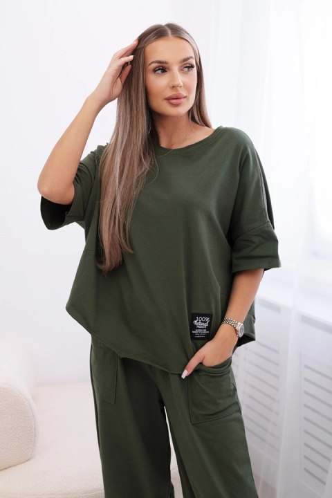 Komplet damski oversize bluzka i spodnie jasny khaki Komplet damski oversize bluzka i spodnie jasny khaki