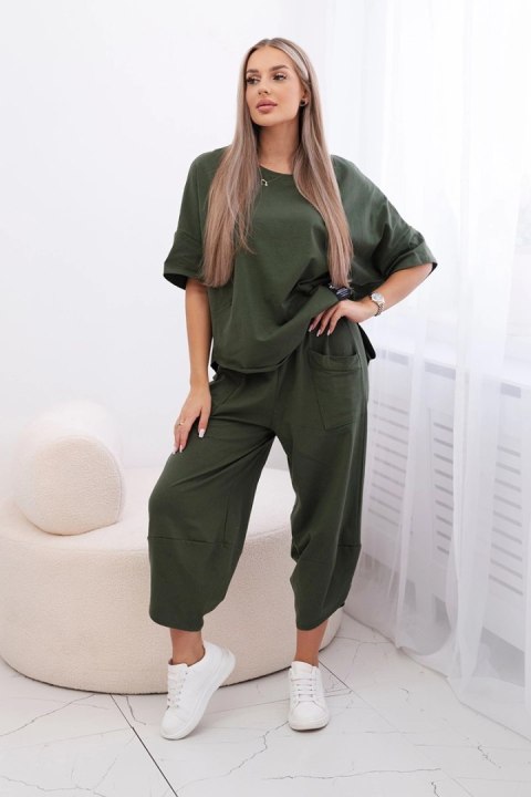 Komplet damski oversize bluzka i spodnie jasny khaki Komplet damski oversize bluzka i spodnie jasny khaki